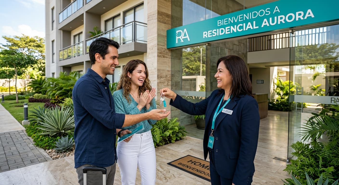 Pareja recibiendo las llaves de su nuevo hogar