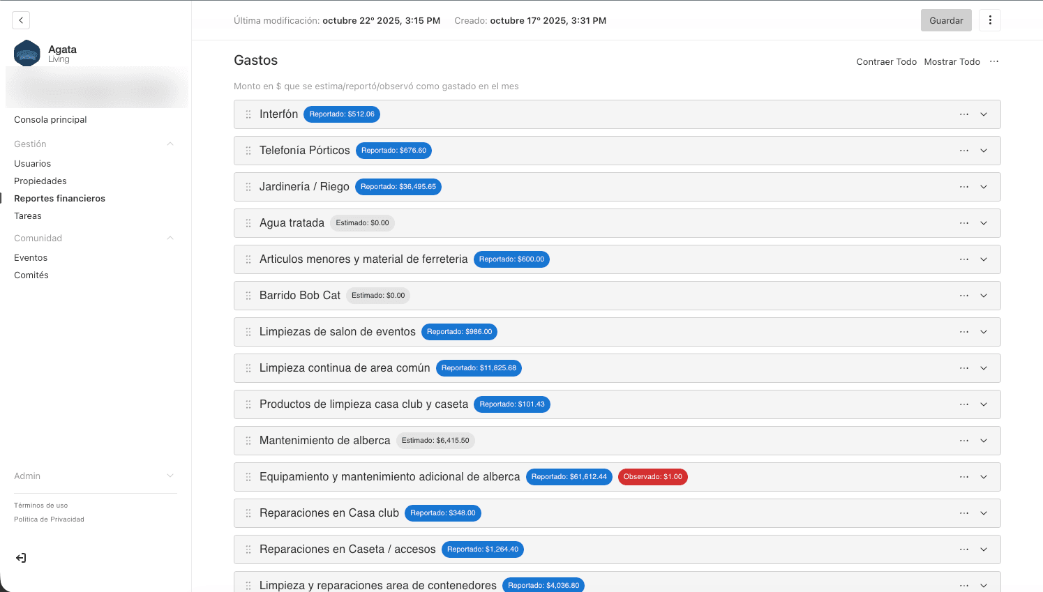Listado detallado de gastos por categoría